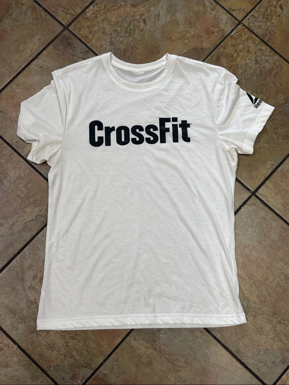 Men’s size medium Reebok White CrossFit Short Sleeve Tee with Black Logo